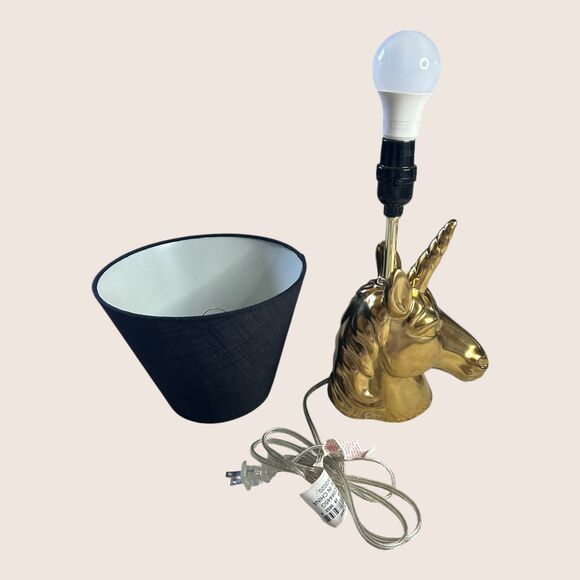 🦄 GOLD UNICORN TARGET PILLOWFORT 12" LAMP NIGHTSTANDCLIP ON BLACK SHADE RETIRED - Picture 6 of 8